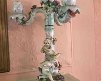 Pair of porcelain candle abras - one is damaged (lower arms are broken off of just one of them).  They do not have a Meissen mark.