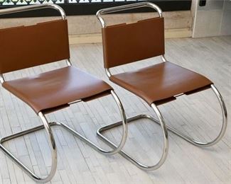 7. Pr of Leather and Chrome Chairs Designed by Ludwig Mies van der Rohe