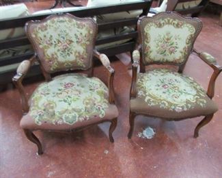 Pr. French Needlepoint Arm Chairs