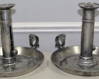 Early Pewter Push up Candlesticks 
