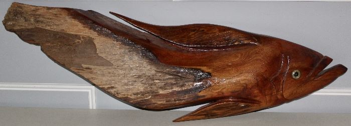 Large Carved Fish Out of Cypress Tree 