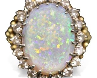 LOT #5059 - LADY'S OPAL & DIAMOND 18KT GOLD RING