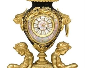 LOT #5125 - FRENCH GILT BRONZE PORCELAIN CLOCK, 28" H