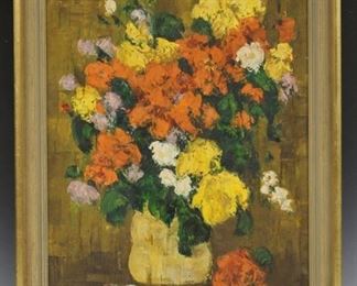 LOT #5135 - 20TH C. OIL ON CANVAS OF FLORAL STILL LIFE