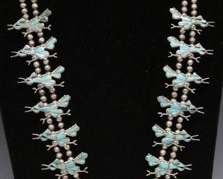 LOT #5147 - NATIVE AMERICAN SILVER & TURQUOISE NECKLACE