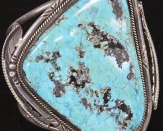 LOT #5148 - NATIVE AMERICAN SILVER & TURQUOISE BRACELET