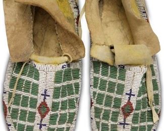 LOT #5160 - PAIR OF NATIVE AMERICAN BEADED MOCCASINS, 19TH C.