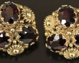LOT #5225 - PAIR OF GARNET 14KT YELLOW GOLD EARRINGS