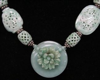 LOT #5230 - CARVED JADE NECKLACE, 23" L