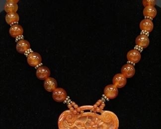 LOT #5231 - LADY'S CARNELIAN JADE BEADED NECKLACE