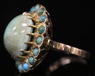 LOT #5240 - PERSIAN TURQUOISE 14KT GOLD RING