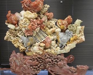 LOT #5248 - CHINESE CARVED SOAPSTONE STATUE, "ROOSTER CAGE"