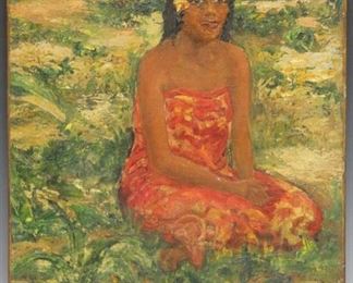LOT #5277 - EARLY POLYNESIAN PORTRAIT, OIL ON CANVAS