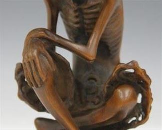 LOT #5314 - CHINESE CARVED WOOD LOHAN FIGURE, 7" H