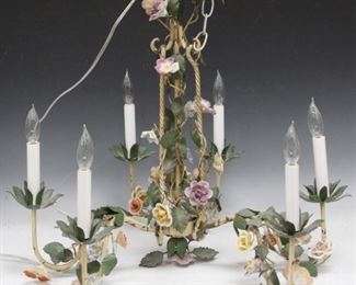 LOT #5358 - VINTAGE FRENCH PAINTED METAL FIGURAL CHANDELIER