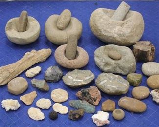 LOT #5390 - LOT OF (32) PCS. EARLY STONE MORTARS & MORE