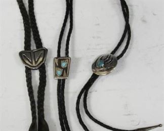 LOT #5477 - LOT OF (3) NATIVE AMERICAN SILVER BOLO TIES
