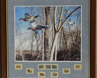 LOT #5554 - LOT OF (4) DECORATIVE PRINTS, DUCK HUNTING SCENES
