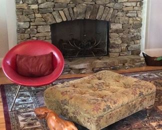 Round modern chair, great ottoman on wheels, wood carved tiger, 9-6 x 13-6 Safavieh 100% wool rug
