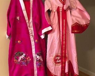 Pink Korean robe with hand embroidered crane motif Korean dress-hanbok (traditional national costume of Korea)