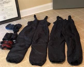 Adult ski bibs, gloves and goggles