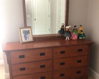Mission style 6 drawer dresser and mirror.