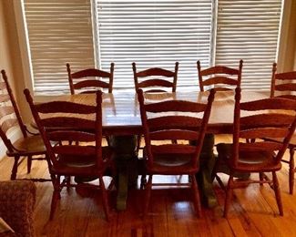The Keystone Collection, custom made by local craftsman. Oak table with 8 matching chairs