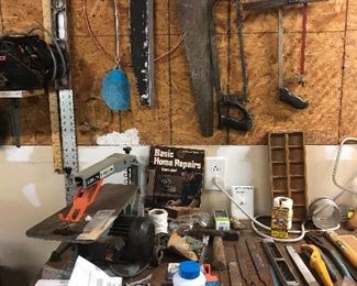 Delta 15 inch scroll saw, hand saws, other tools etc.