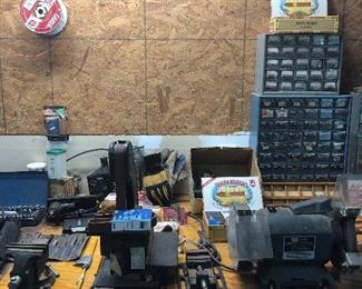 Two Small vise grip, Craftsman Disc-Belt Sander, Sears craftsman bench grinder 1/4HP,