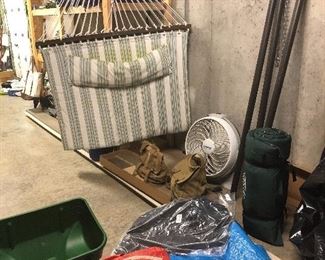 Hammock, Cyclone fan, flooring, car mats, Scotts SpeedyGreen 2000 spreader...