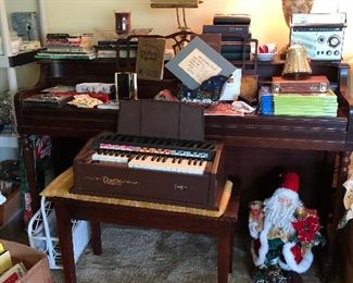 piano, and vintage child's organ