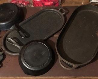 Cast iron skillets, pans... there are more pieces of cast iron in the barn! Wapak, Griswold, Wagner Ware