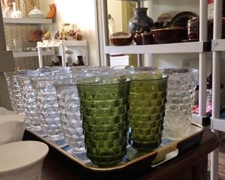 LARGE selection of vintage Forstoria American Footed Ice Tea Glasses/Goblets; in Clear, Amber and Green!!  Complete your set or start one of your own! :)