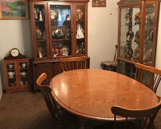 Dining Table w/2 Leaves w/6 Chairs-China Cabinet/Large Glass Display Cabinet/Small Cabinet