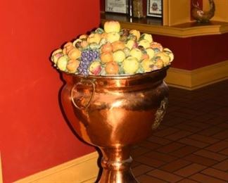 Copper pedestal urn with Italian ceramic fruit top