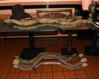 Vintage MGM movie props, carved wood yokes from Ben Hur...