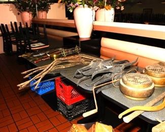 Vintage MGM movie props, from Ben Hur, cast iron leg irons, brass incense burners , etc.