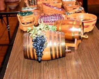 decorative wood wine casks with grapes...