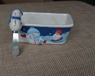 snowman butter dish & spreader