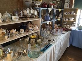 Vintage teacup sets, tea pots & milk glass.