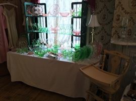 Pink & green depression glass