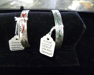 Sterling Silver Navajo Inlaid Bracelets by Jimmie Nezzie