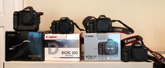 Canon EOS-1 DS Mark III camera,     Canon EOS 20D Digital camera, Canon EOS 5D Digital camera,  Canon EOS 5D Mark II camera