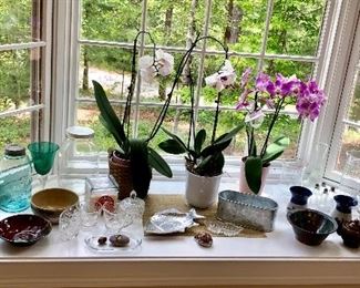 Pottery, Orchids, Green Atlas 'Strong Shoulder' Mason jar, pitchers, crystal....