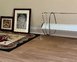 Assortment of pictures, rug, grow light