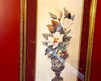 Set of two decorative framed wall art with magnolia and dogwood