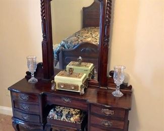 Antique, claw foot dressing table with matching stool