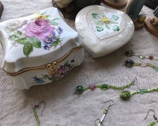 Limoges and Belleek porcelain boxes
