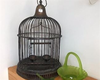 Birdcage and vintage glassware