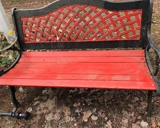 Outdoor iron and wood bench